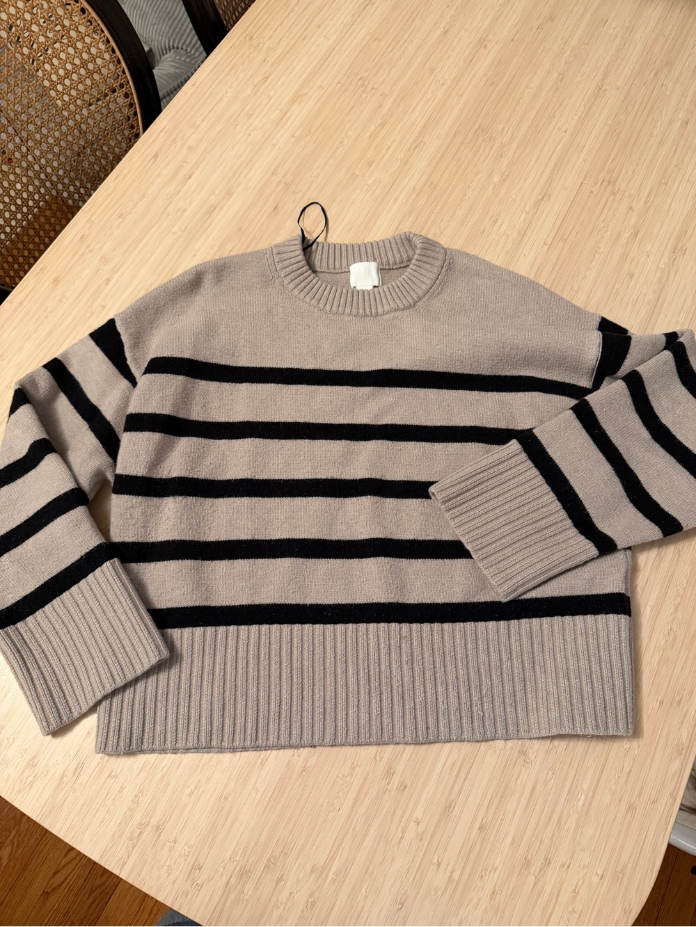 Women’s Crewneck Striped Sweater - Taupe & Black
